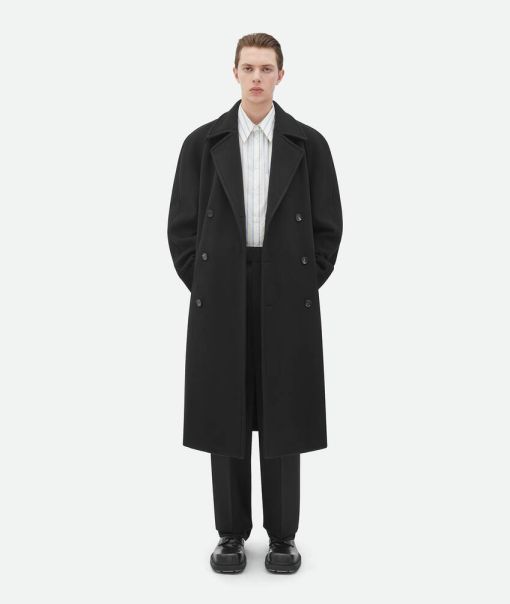 Black Coats Wool And Cashmere Coat Bottega Veneta Natural Men